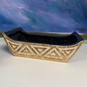 Hedi Schoop California Pottery Hollywood Regency Black & Gold Planter MCM Signed